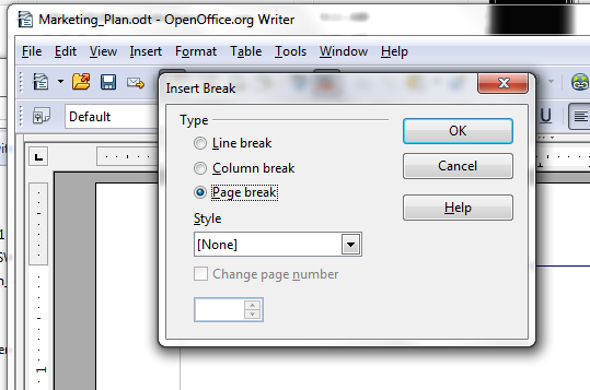 OpenOffice: Add Page Breaks