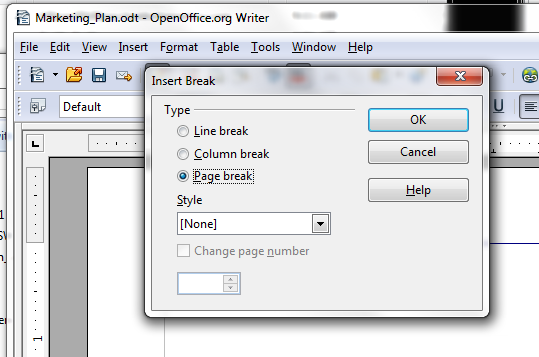 libreoffice page break